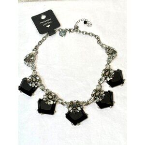 White House Black Market Pendant Choker Necklace Black & Silver Acrylic With Rhi